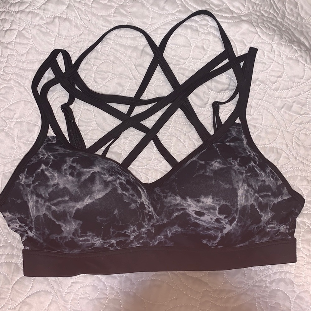 VS PINK Black, cross front sports bra, Size S.
